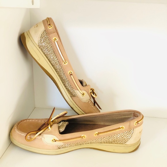 Sperry Topsider Women's Leather Boat Shoes Angelfish Gold foil Oat Size 10 M tan - Picture 1 of 5